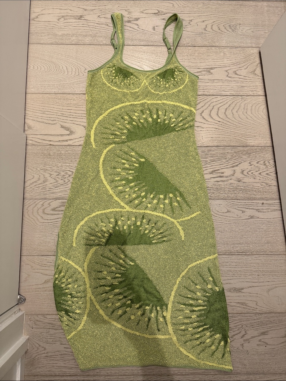 House of Sunny Lime Green Botanical Knit Midi Dress